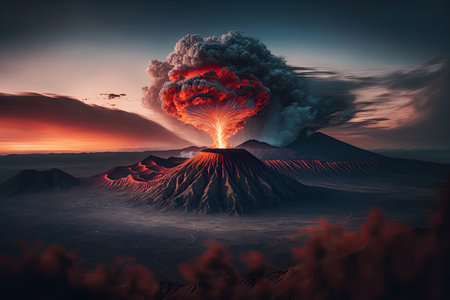 Tilt shift Mountain Bromo volcano landscape stunning picture beautiful. Generative AI AIG15.の素材