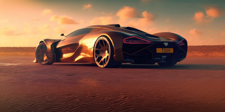 Elegant luxury super sports car future design driving on modern city highwayの素材