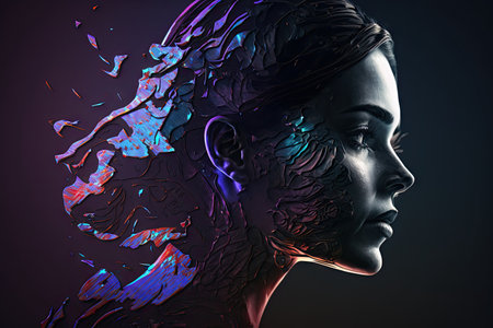 Silhouette double exposure beautiful female model colorful. Generative AI AIG15.の素材