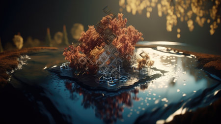 Tilt shift hexagon in fantasy world. distinct generative AI image.の素材