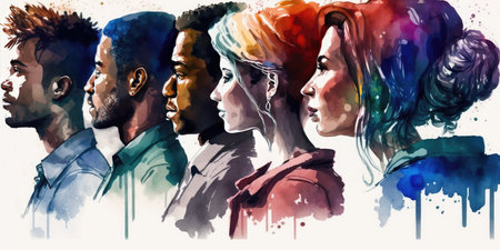 Face portrait of diverse people together looking straight. Multiracial concept. distinct generative AI image.の素材