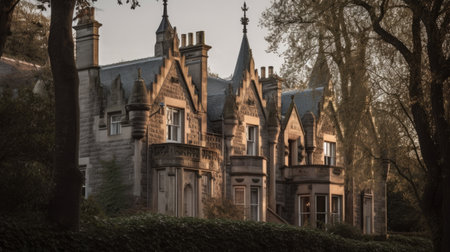 Home architecture design in Colonial Revival Style with Grand entrance constructed by Brick and Stone material. Georgian style. Generative AI AIG25 .の素材