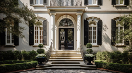 Home architecture design in Cape Cod Style with Gambrel roof constructed by Wood and Shingle material. Cape Cod style. Generative AI AIG25 .の素材