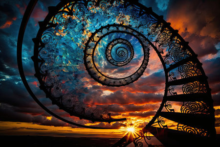 Spectacular carnival glass stairway into the heavens vibrant. Generative AI AIG15.の素材