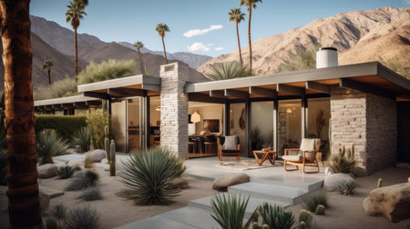 Home architecture design in Tudor Style with Chimney constructed by Brick and timber material. English architecture with medieval elements. Generative AI AIG25 .の素材