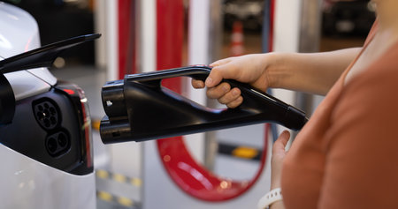 EV charging station for electric car in concept of sustainable energy and eco power produced from...