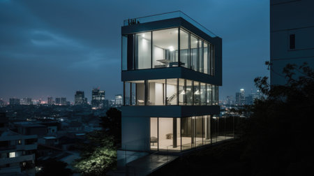 Home architecture design in Art Nouveau Style with Curved lines constructed by Stone and Iron material. Floral Modern style. Generative AI AIG25 .の素材