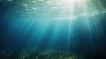 Beautiful shot made underwater with sunlight shining through the surface. Generative AI AIG21.の素材