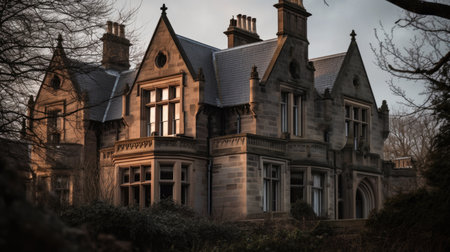Home architecture design in Colonial Revival Style with Grand entrance constructed by Brick and Stone material. Georgian style. Generative AI AIG25 .の素材