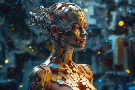 A woman made of colorful puzzle pieces with some are missing, Generative AI AIG27.の素材
