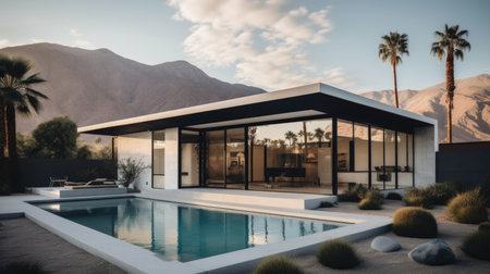 Home architecture design in Modern Farmhouse Style with Porch with swing constructed by White board and batten siding, metal roof material. Gable roof with steep pitches. Generative AI AIG25 .の素材