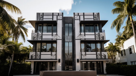 Home architecture design in Modern Style with Minimalist design constructed by Glass and Steel material. Mid-Century modern design. Generative AI AIG25 .の素材