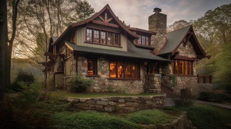 Home architecture design in Modern Style with Glass facade constructed by Steel and Glass material. International Style. Generative AI AIG25 .の素材