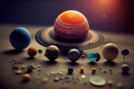 tilt shift view of the solar system cosmic beautiful miniature. Generative AI AIG15.の素材