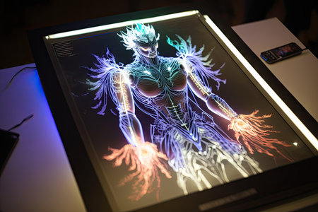 fiber optic led touchscreen robot angelarium interface. Glorious Generative AI.の素材