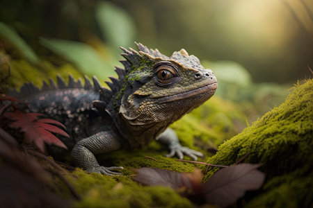 Tilt shift close up of a Tuatara forest New Zealand. Generative AI AIG15.の素材