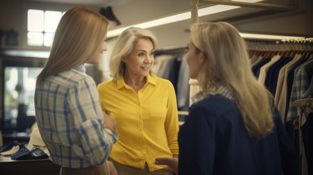 Salesperson Female Caucasian Mature Interacting with customer in store in Retail store. Generative AI AIG22.の素材