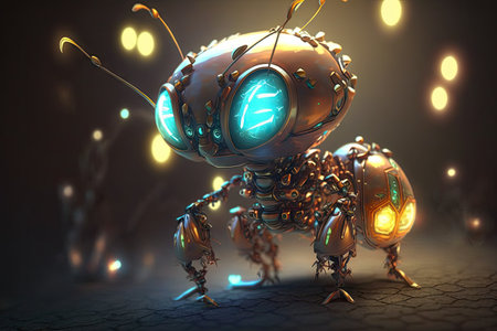 full body cuty ant robot scene epic little glowing eyes neo. Glorious Generative AI.の素材