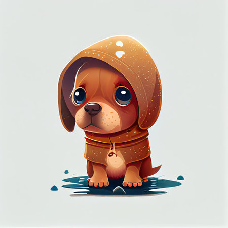 Cute puddle comic wearing a beanie with sweater and hut. Concept of dog profile with isolated background. Designed by hip hop costume. Glorious generative AI.の素材