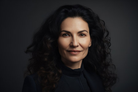 In white modern office, senior mature beautiful businesswoman with green eyes, large smile. Generative AI AIG18.の素材