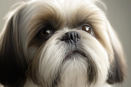 Close up of Shih Tzu dog white background. Generative AI AIG16.の素材