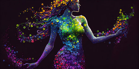 Vibrant pointillism alcohol ink painting glowing full body. Generative AI AIG15.の素材