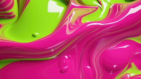 The close up of a glossy liquid surface in bright lime green and hot pink colors with a soft focus. 3D illustration of exuberant.の写真素材