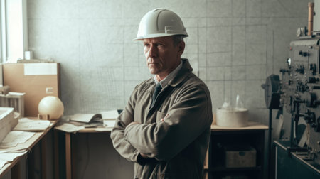 40s engineer standing in engineering office. Generative AI AIG20.の素材