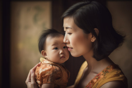 The strength and beauty of chinese motherhood in a single image. Generative AI AIG18.の素材