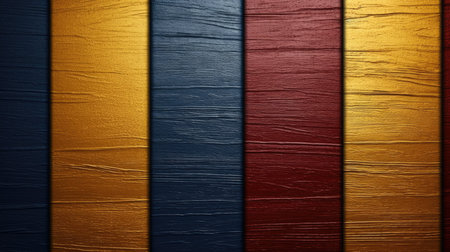 The abstract background of metal texture with empty space in navy blue, golden yellow, and deep red colors. 3D illustration of exuberant.の写真素材