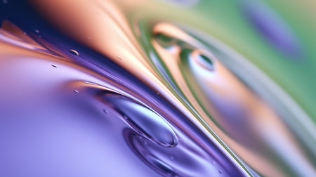 The close up of a glossy metal surface in lavender, mint green, and olive green colors with a soft focus. 3D illustration of exuberant.の写真素材
