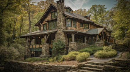 Home architecture design in Modern Style with Glass facade constructed by Steel and Glass material. International Style. Generative AI AIG25 .の素材