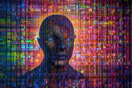A computer running code appearing like as an image. Generative AI AIG27.の素材