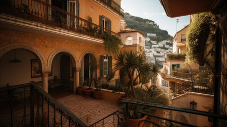 Home architecture design in Mid-Century Style with Walls of glass constructed by Steel and Wood material. Mid-Century Modern style. Generative AI AIG25 .の素材