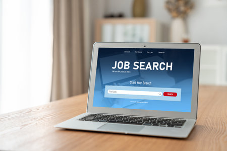 Online job search on modish website for worker to search for job opportunities on the recruitment internet networkの写真素材