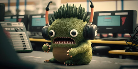 Cactus wearing headphones working out in gym cute. Generative AI AIG16.の素材