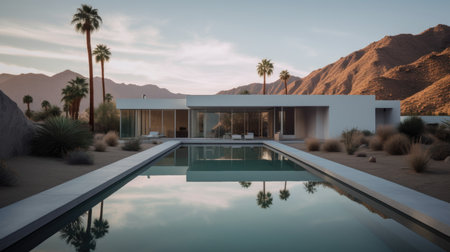 Home architecture design in Mediterranean Style with Balconies constructed by Stucco and Tile roof material. Mediterranean Revival style. Generative AI AIG25 .の素材