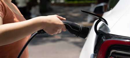 EV charging station for electric car in concept of sustainable energy and eco power produced from...