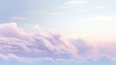 Beautiful sky on colorful gentle light day background. Sunny and fluffy clouds with magical violet...