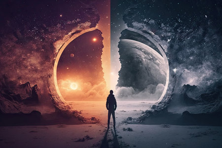 The choices in the universe mysterious two sides choosing. Generative AI AIG15.の素材