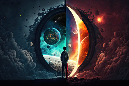 The choices in the universe mysterious two sides choosing. Generative AI AIG15.の素材