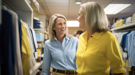 Salesperson Female Caucasian Mature Interacting with customer in store in Retail store. Generative AI AIG22.の素材
