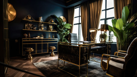 Inspiring office interior design Art Deco style Corporate Workspace featuring Opulent aesthetics architecture. Generative AI AIG 31.の素材