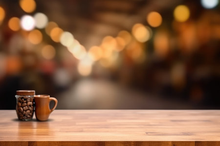 The empty wooden table top with blur background. Generative AI image AIG30.の素材