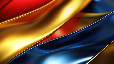 The close up of a glossy metal surface in navy blue, golden yellow, and deep red colors with a soft focus. Generative AI AIG30.の写真素材