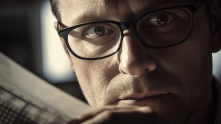 Accountant Male Caucasian seriously Analyzing the document. Generative AI AIG22.の素材
