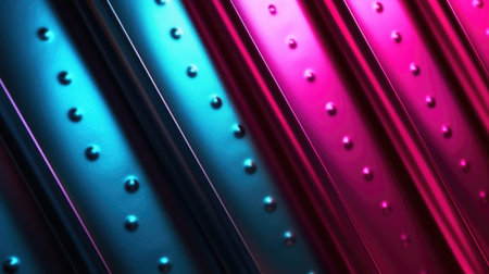The abstract background of metal texture with empty space in hot pink, electric blue, and neon green colors. 3D illustration of exuberant.の写真素材