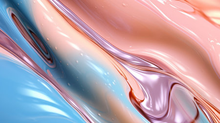 The close up of a glossy liquid surface abstract in blush pink, powder blue, and mint green colors in pastel style with a soft focus. 3D illustration of exuberant.の写真素材