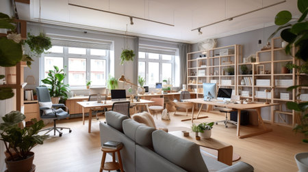 Inspiring office interior design Scandinavian style Corporate Office featuring Natural elements architecture. Generative AI AIG 31.の素材