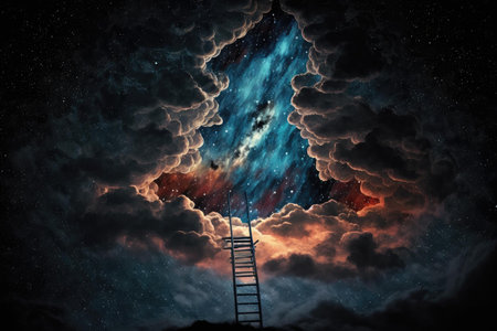 Magical stair up to night sky full of stars. superlative generative AI image.の素材
